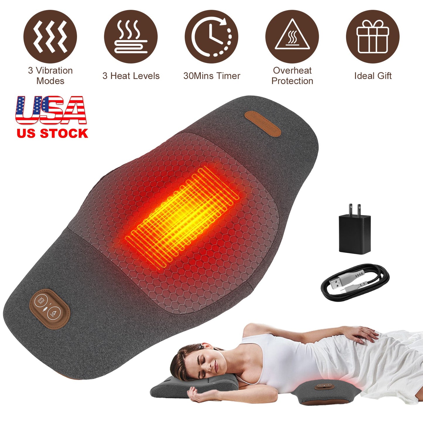 Electric Lumbar Massager Pillow with Heat & Vibration