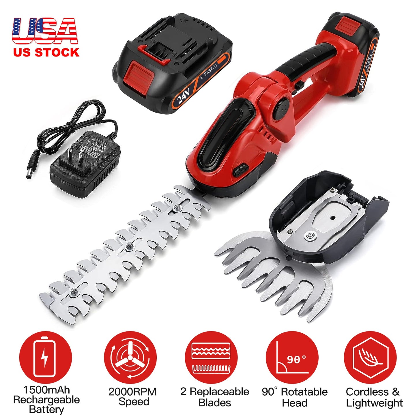 24V Cordless Grass Shear & Hedge Trimmer with 2 Blades