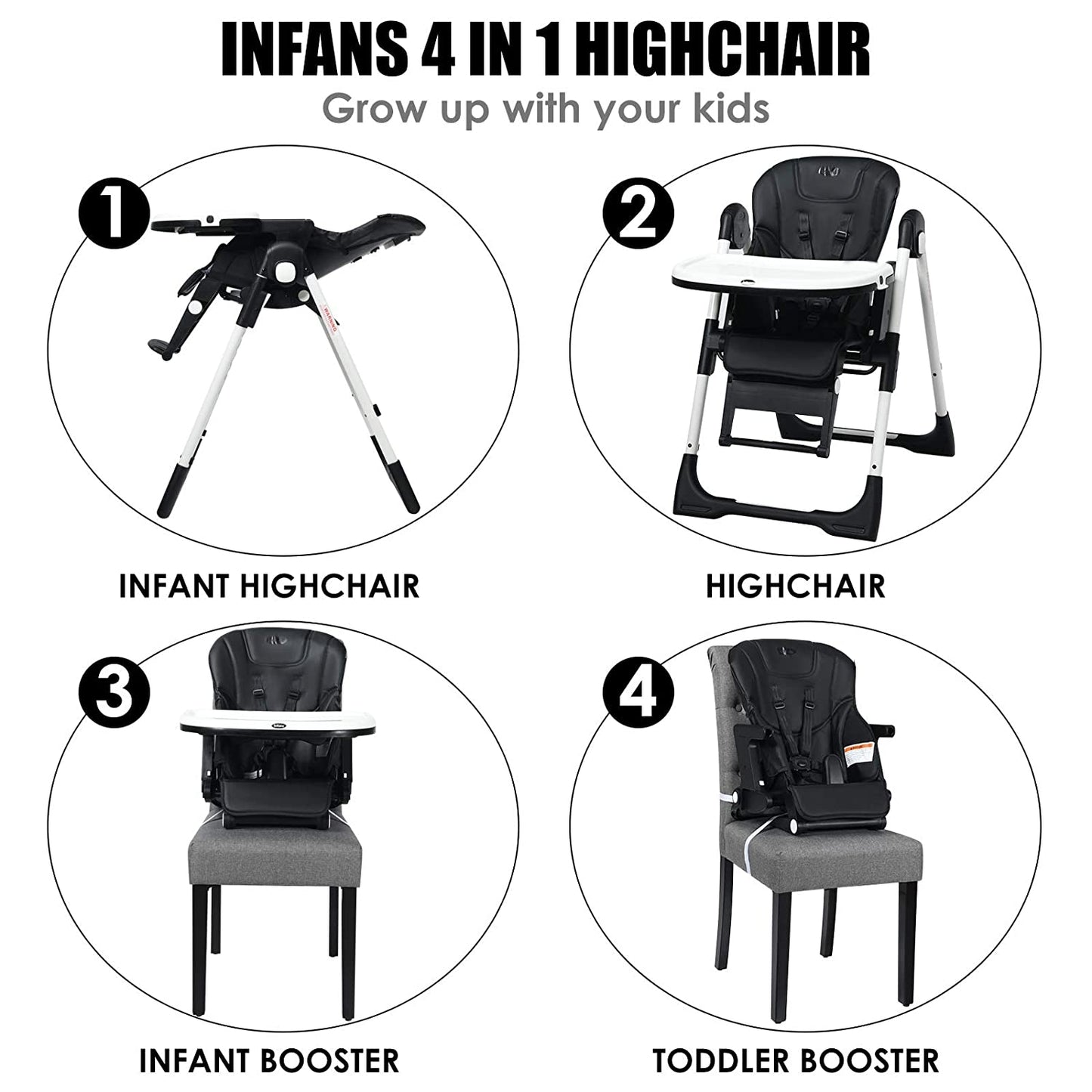 4-in-1 High Chair with Adjustable Height and Recline
