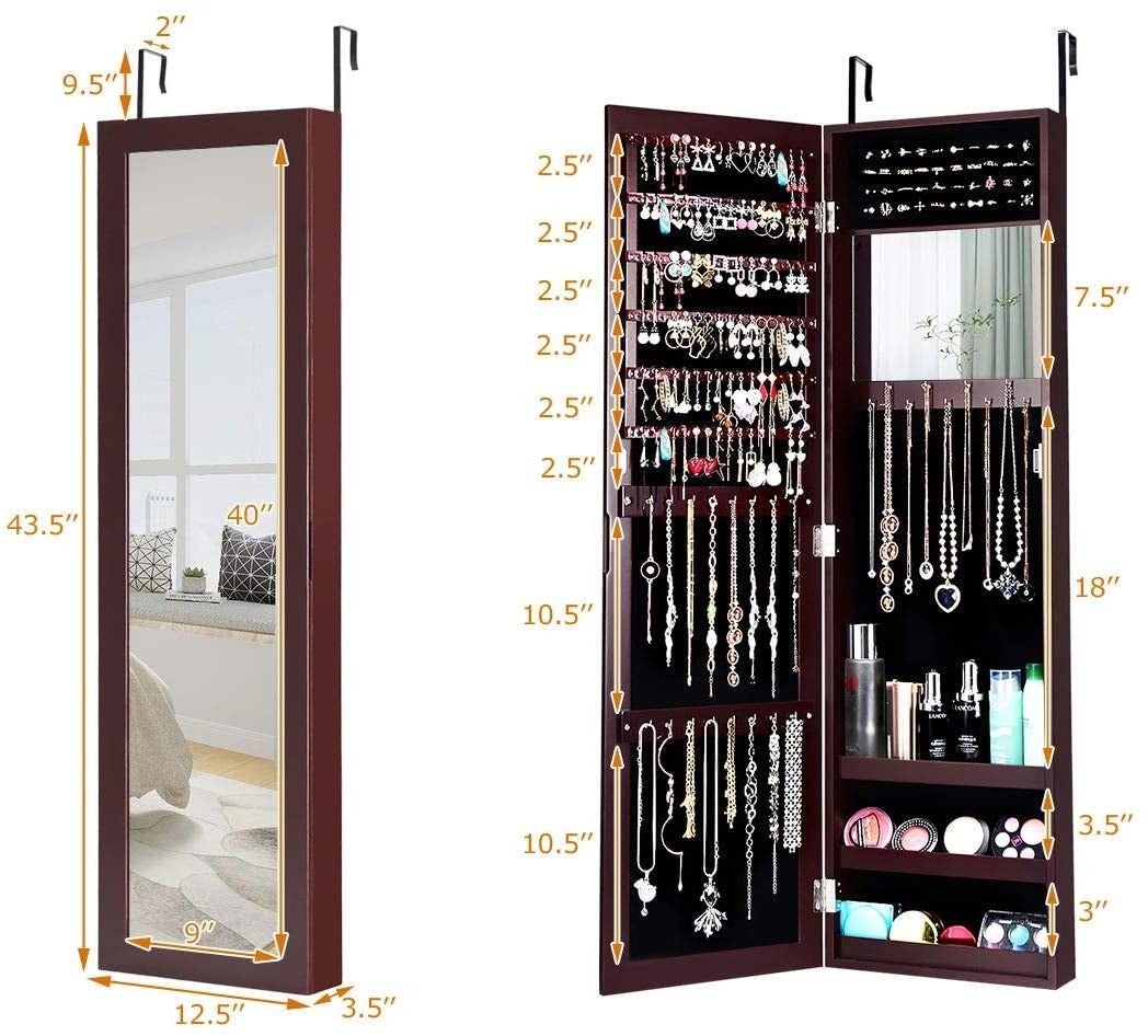 Full Length Mirror Jewelry Cabinet with Wall Mount