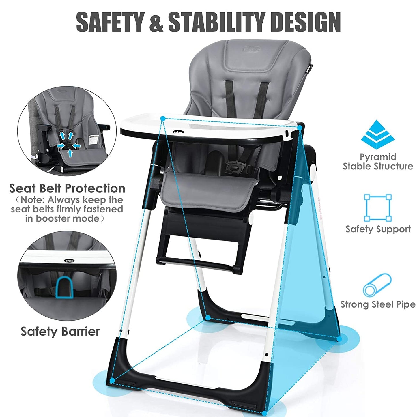 4-in-1 High Chair with Adjustable Height and Recline