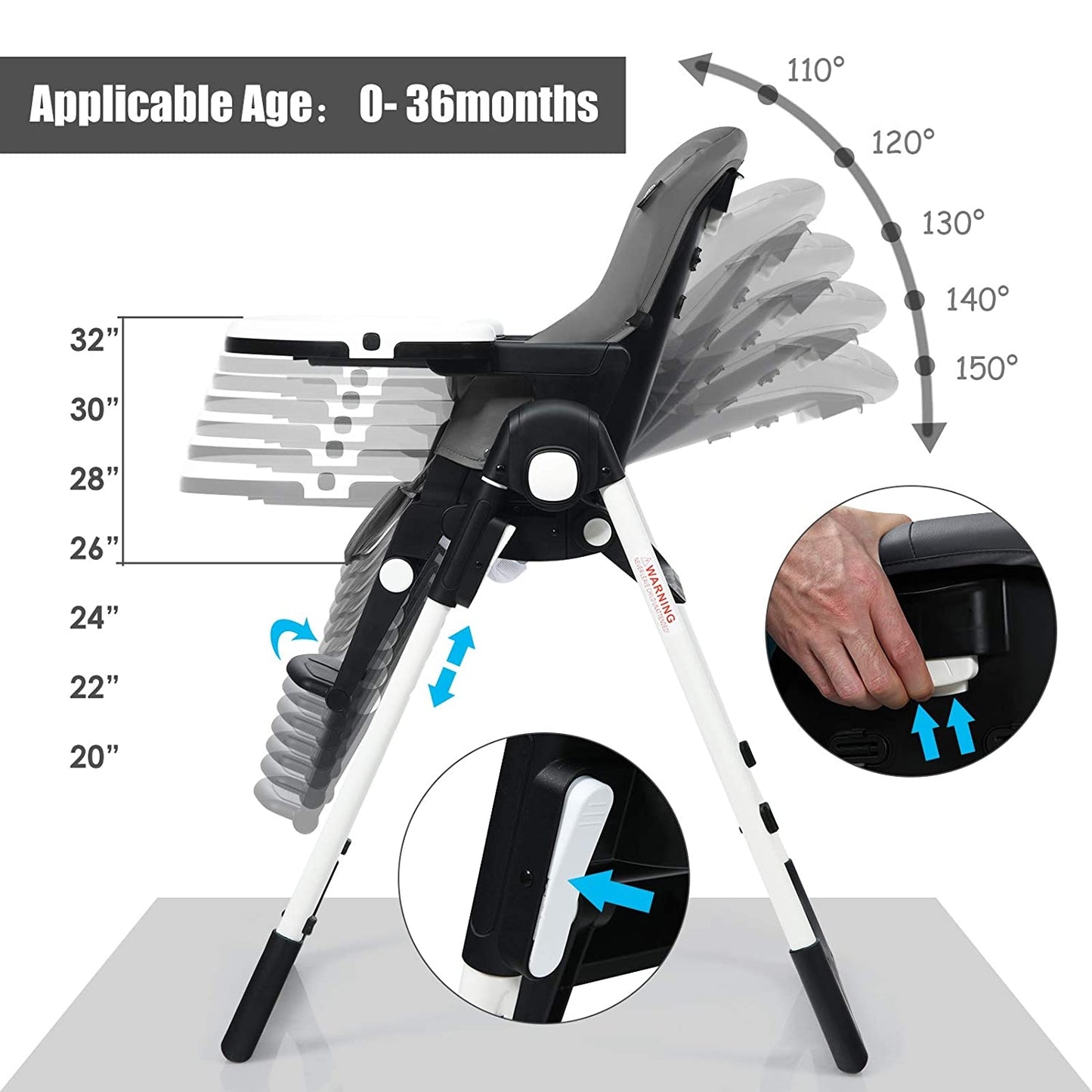 4-in-1 High Chair with Adjustable Height and Recline