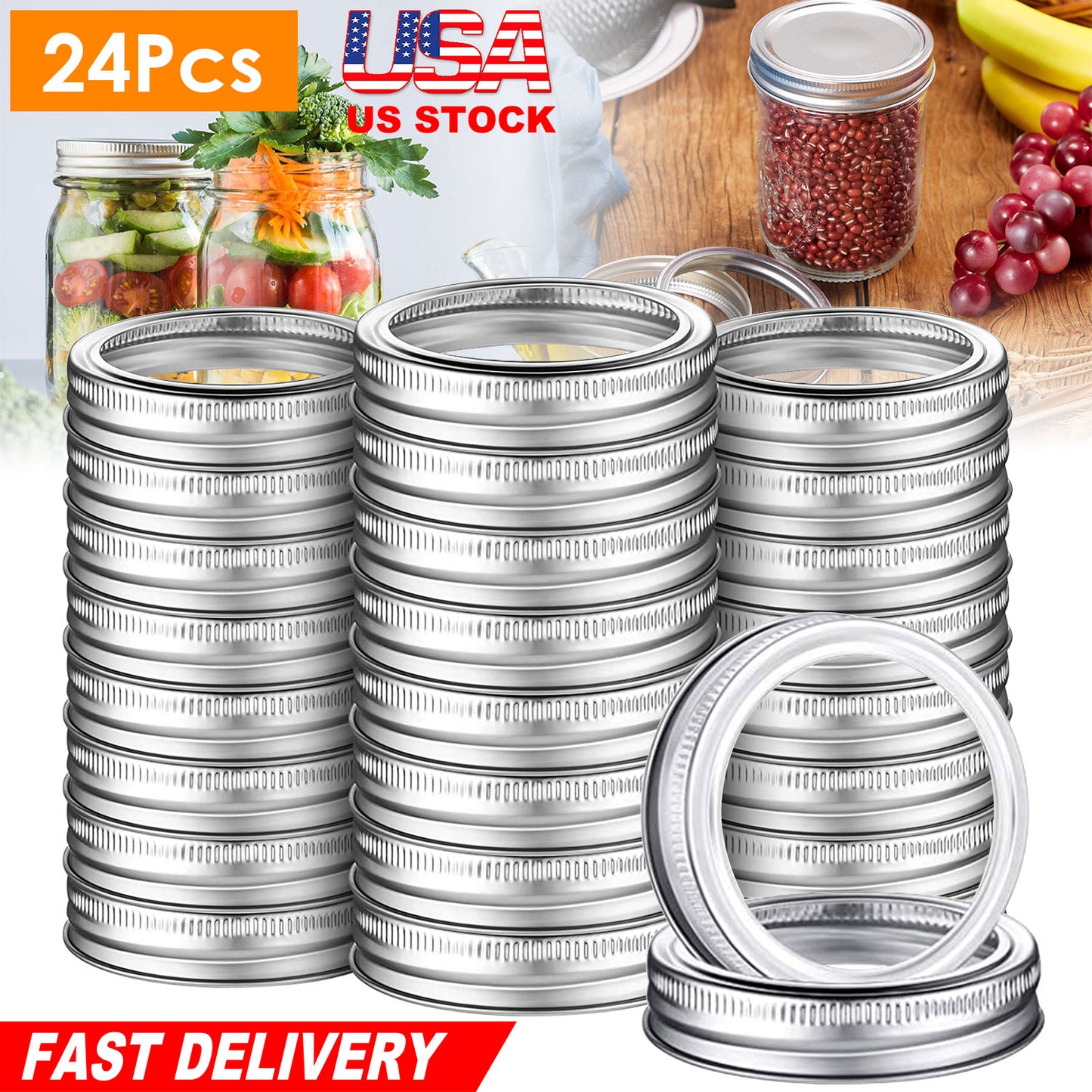 Regular Mouth Canning Jar Metal Rings 24 Pack Split-Type Bands