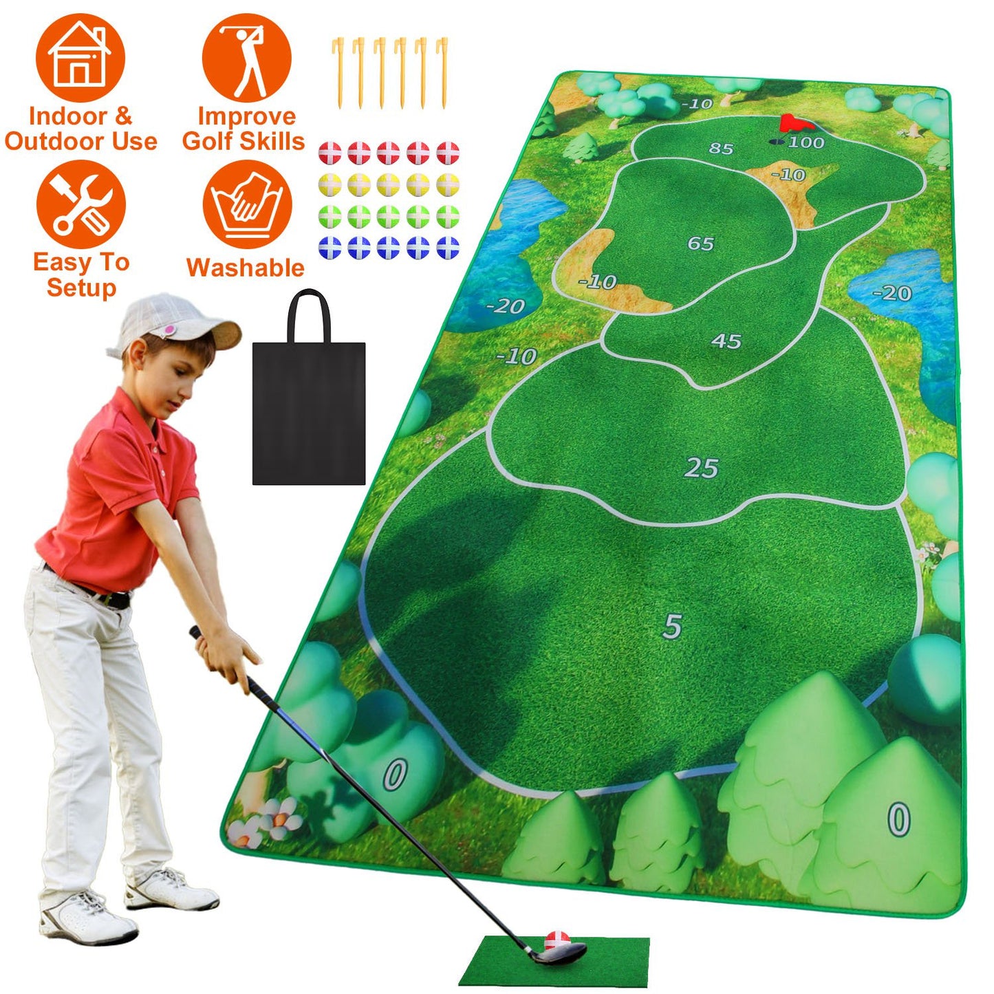 Golf Chipping Game Set with 20 Sticky Balls and Target Mat