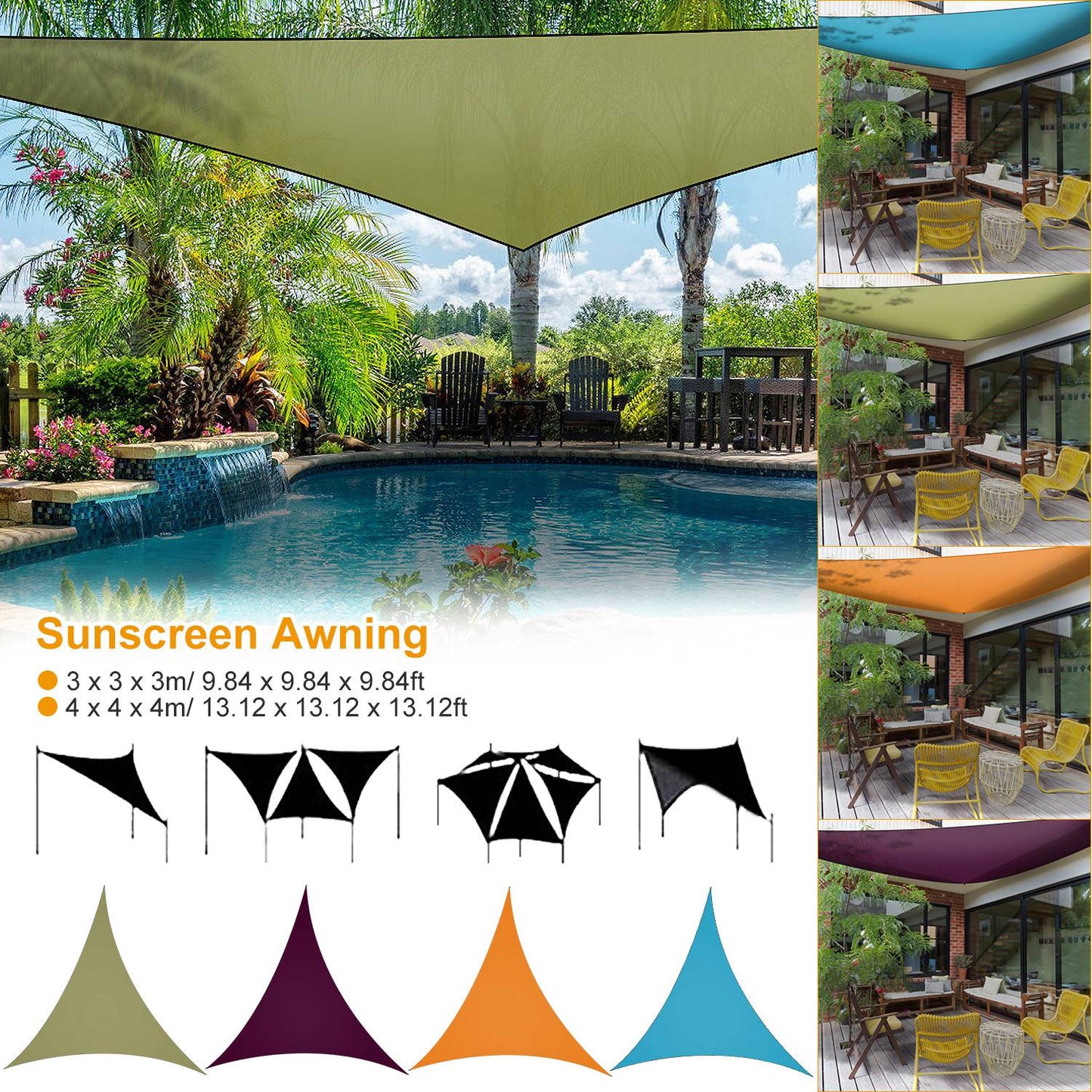 Triangle Shade Sail Canopy - Waterproof Outdoor Sun Shelter