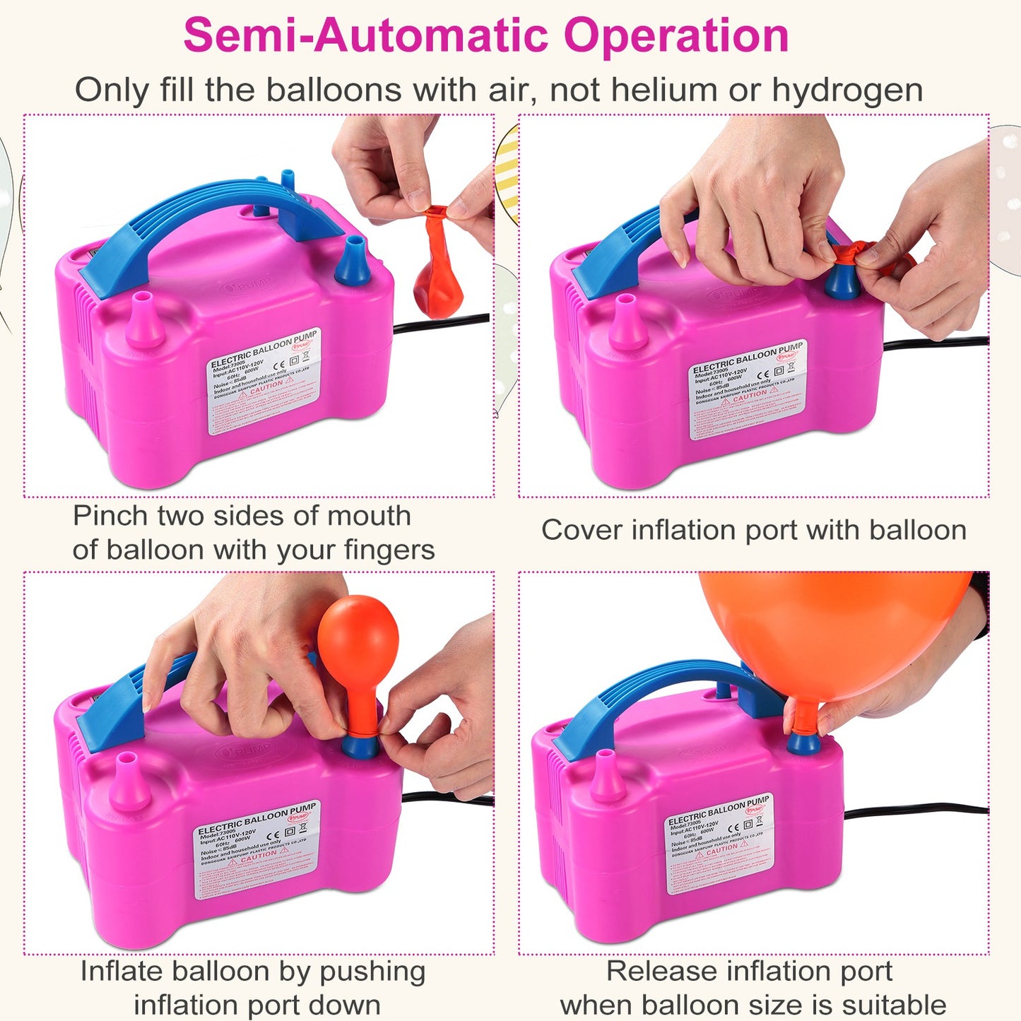 Electric Balloon Pump 600W Dual Nozzle Inflator for Parties