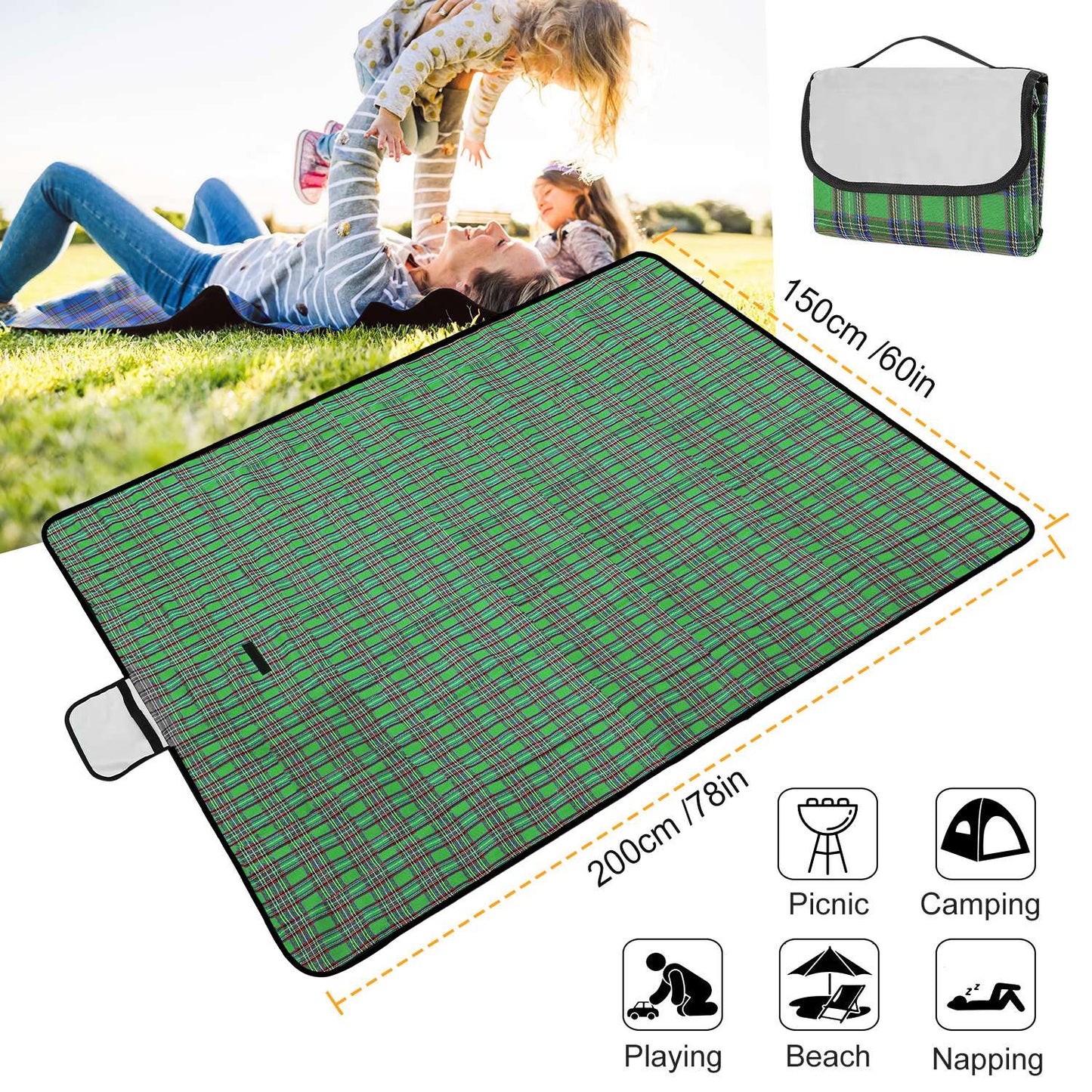 Waterproof Picnic Blanket 60x78 with Carrying Strap
