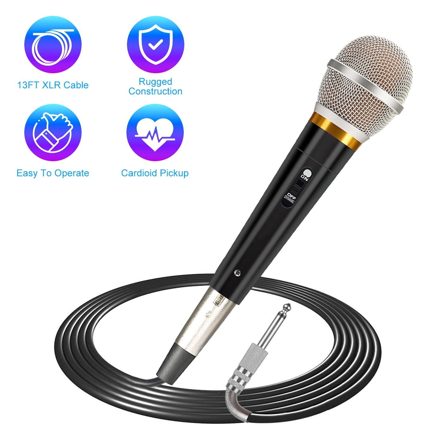 Dynamic XLR Microphone with 13ft Cable & On/Off Switch