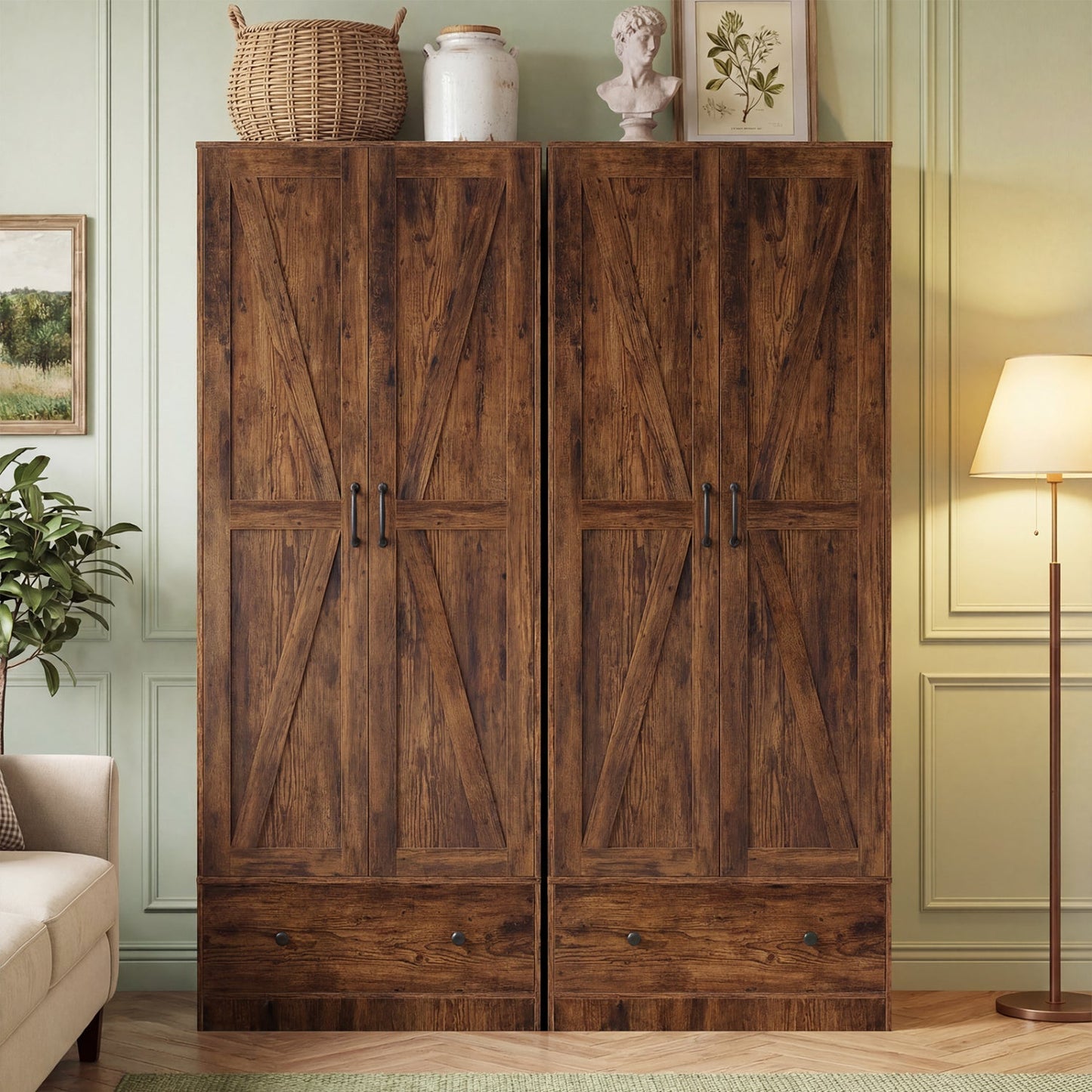 72 Inch Tall Kitchen Pantry Cabinet Farmhouse Wooden Cupboard with 2 Doors