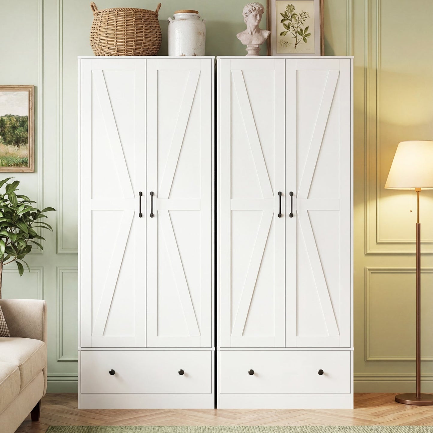 72 Inch Tall Kitchen Pantry Cabinet Farmhouse Wooden Cupboard with 2 Doors