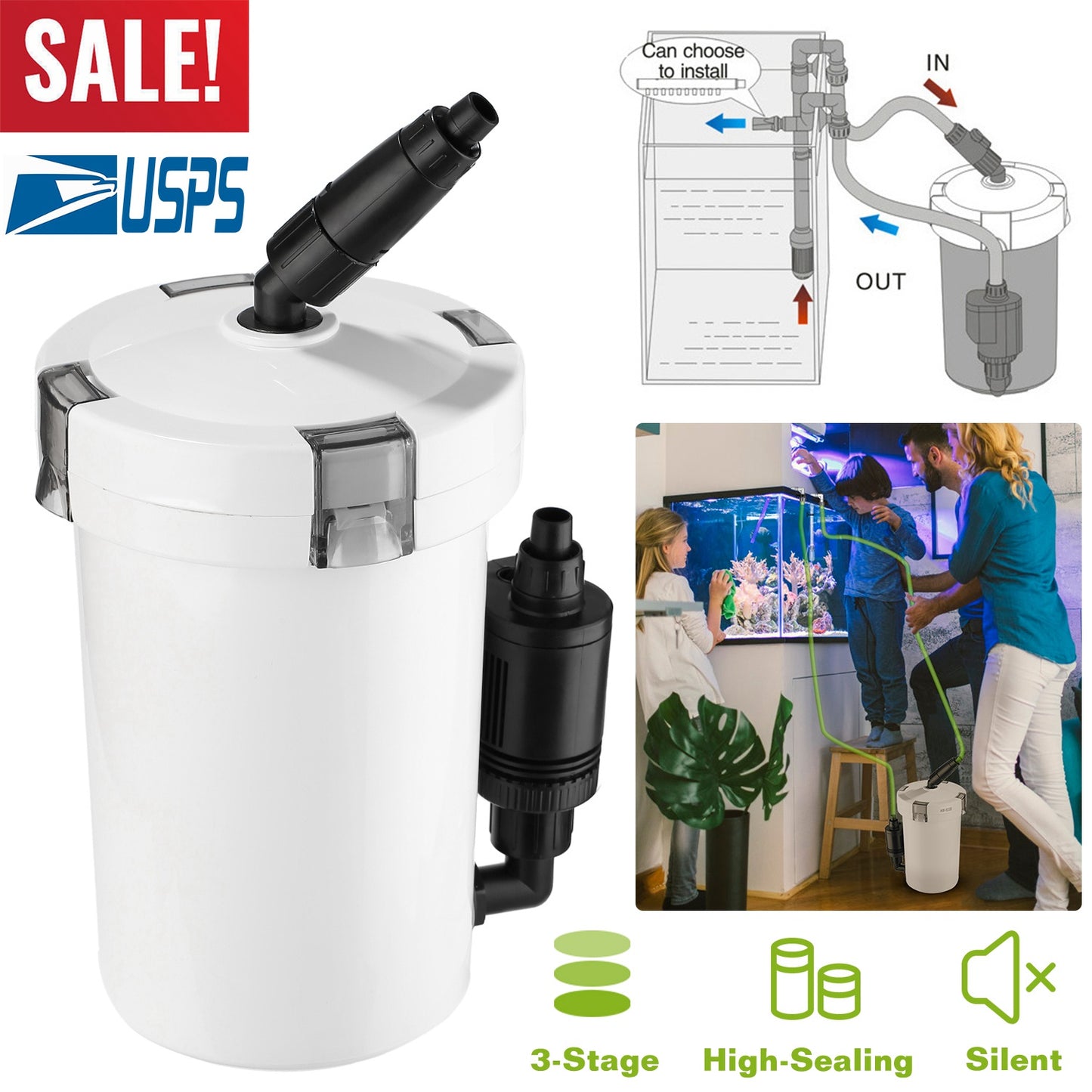External Canister Filter for 28 Gallon Aquarium - 105 GPH