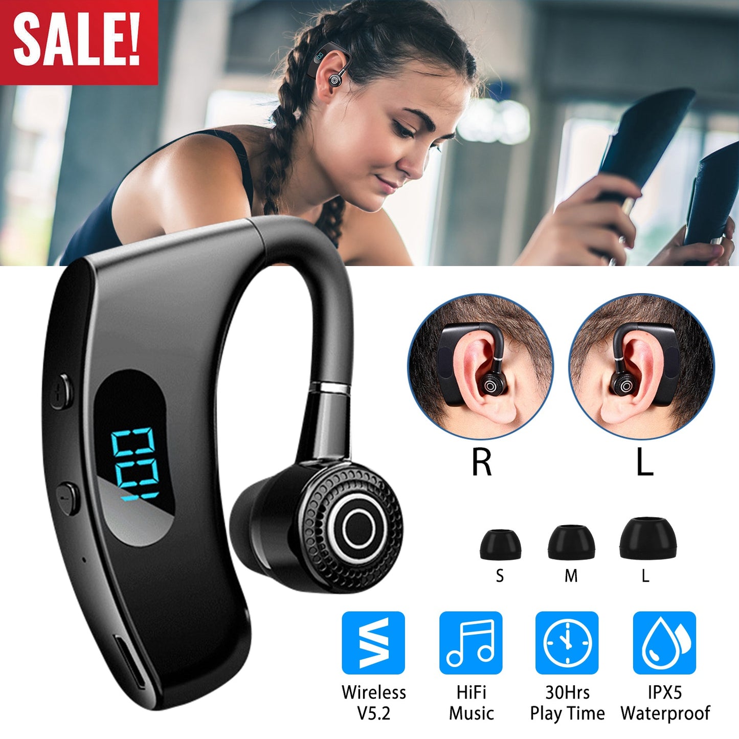 Wireless Bluetooth Earpiece with 30-Hour Battery Life