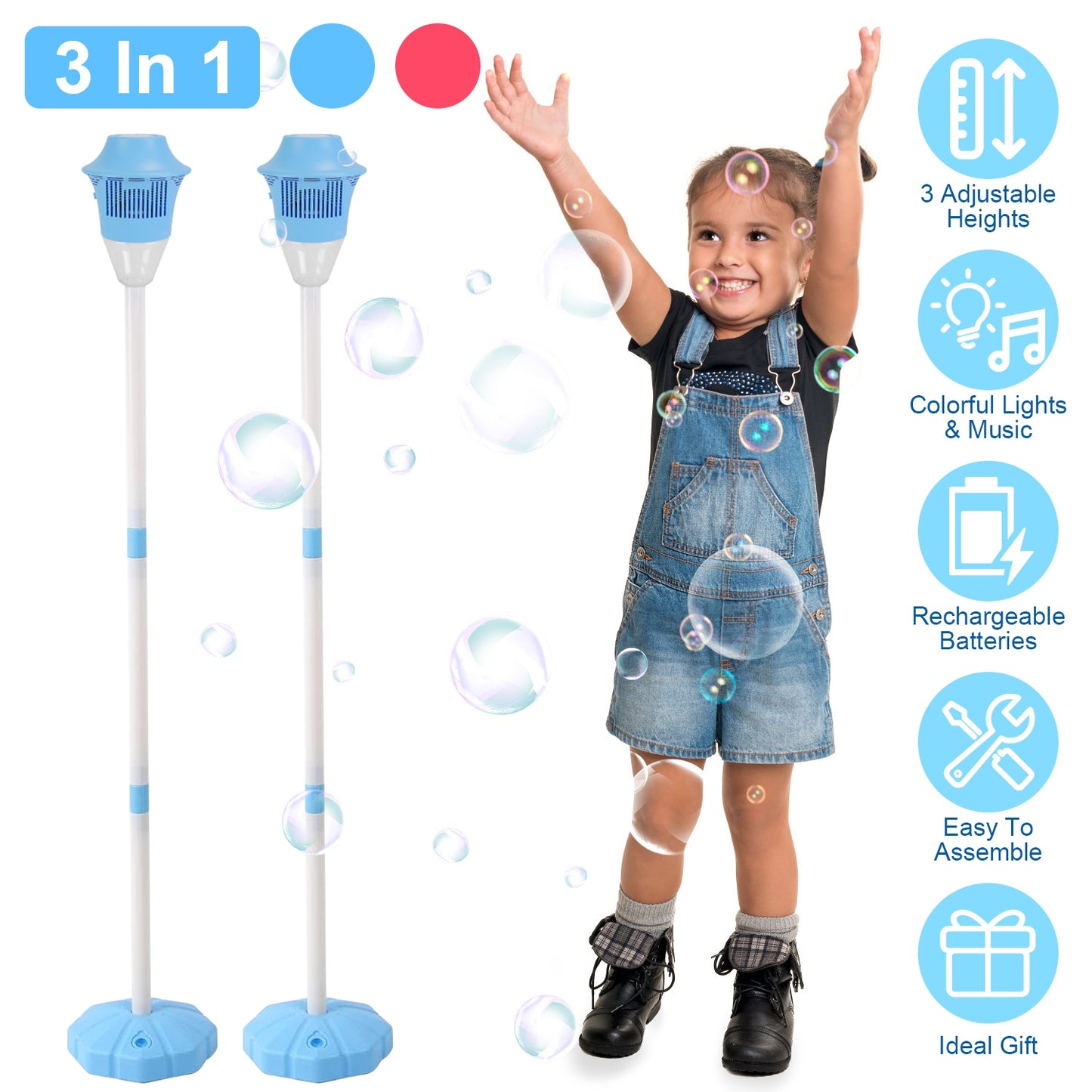Standing Bubble Machine with Lights & Music - 3 Heights