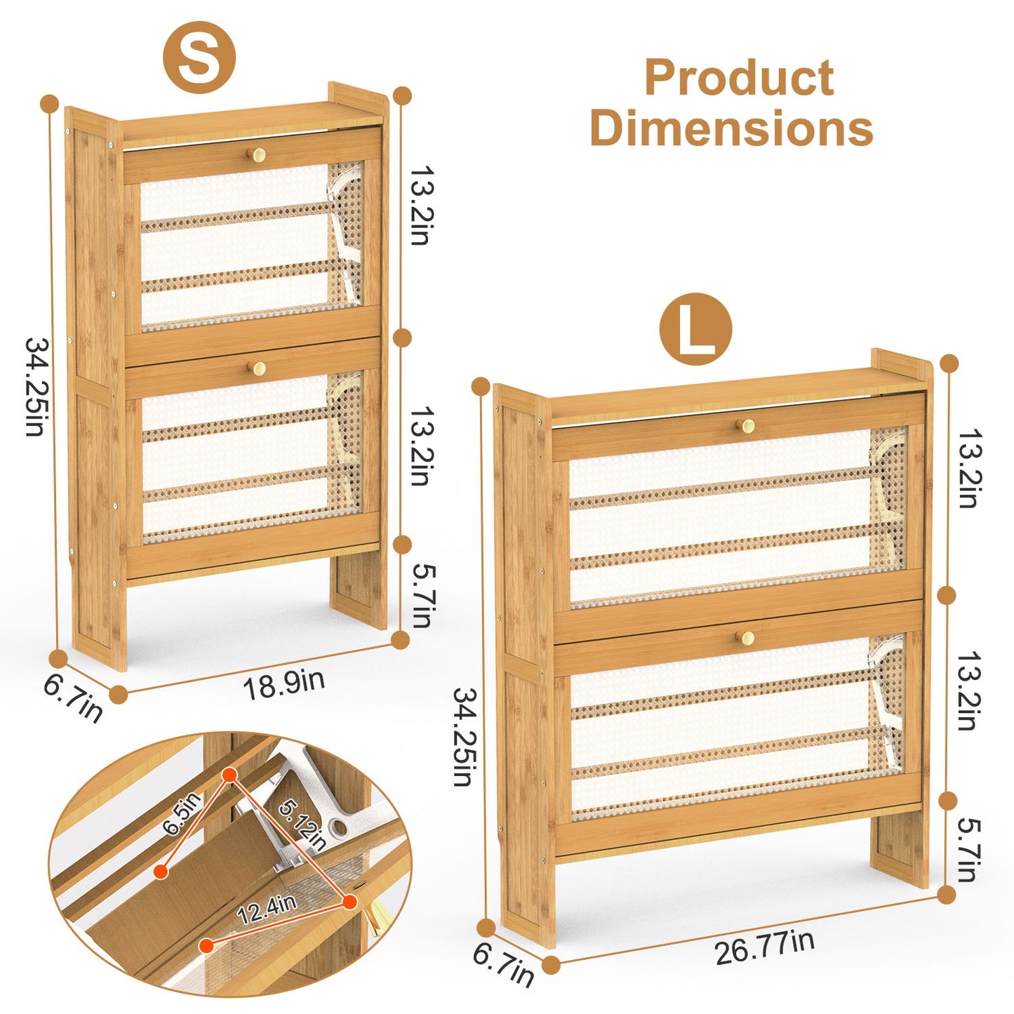 2-Tier Bamboo Shoe Cabinet with Flip Drawers for Entryway