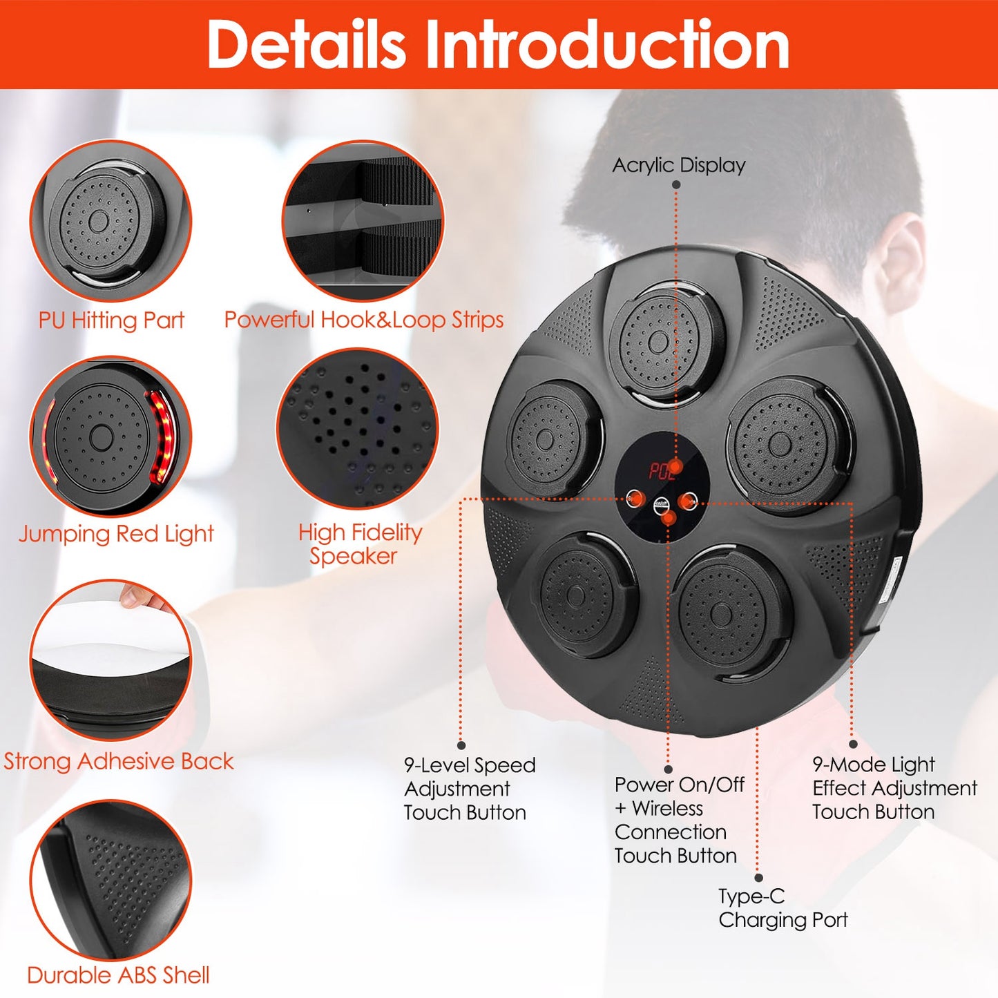 Music Boxing Machine with LED Lights and Bluetooth Speaker