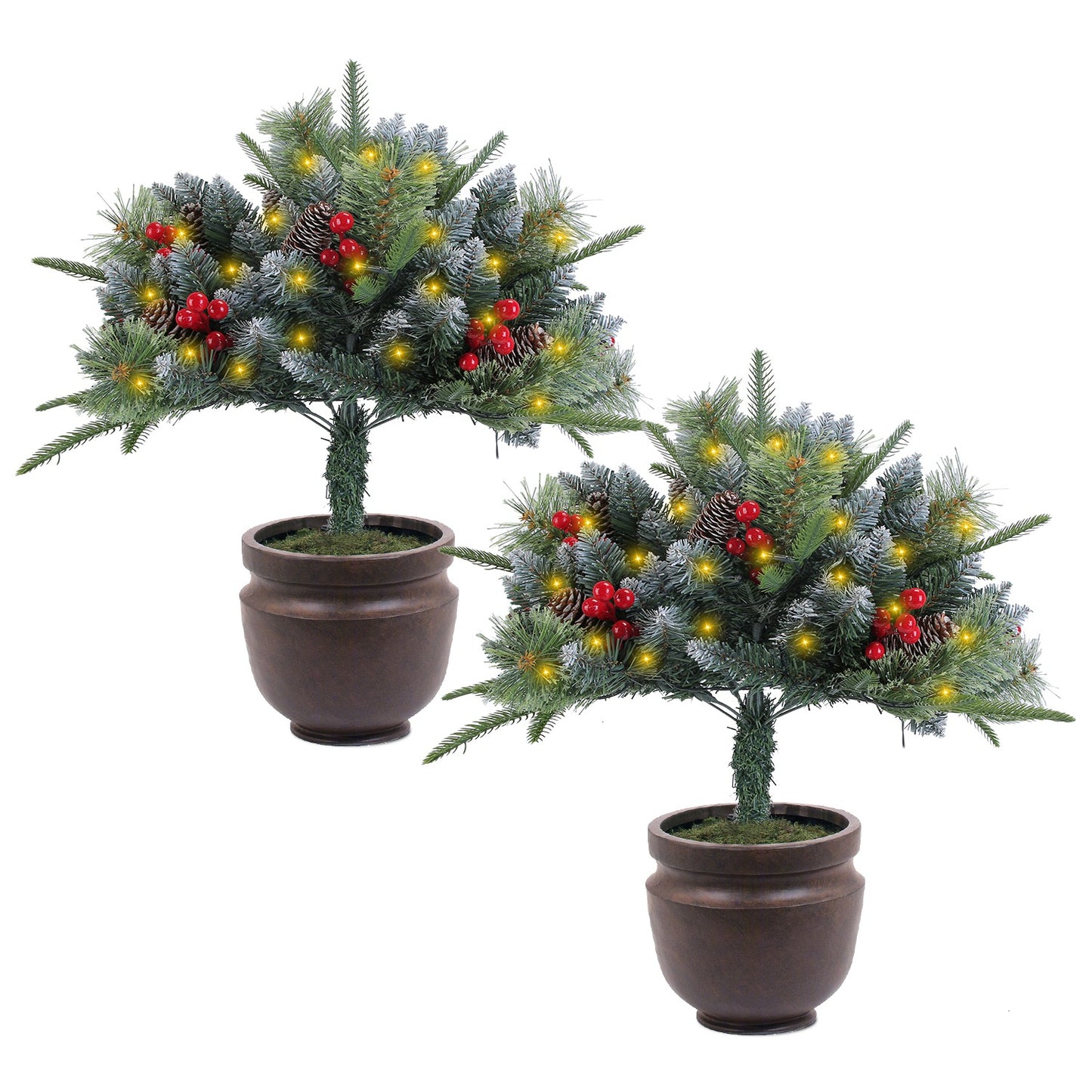 LED Christmas Tree Urn Filler with Lights and Timer - 2 Pack