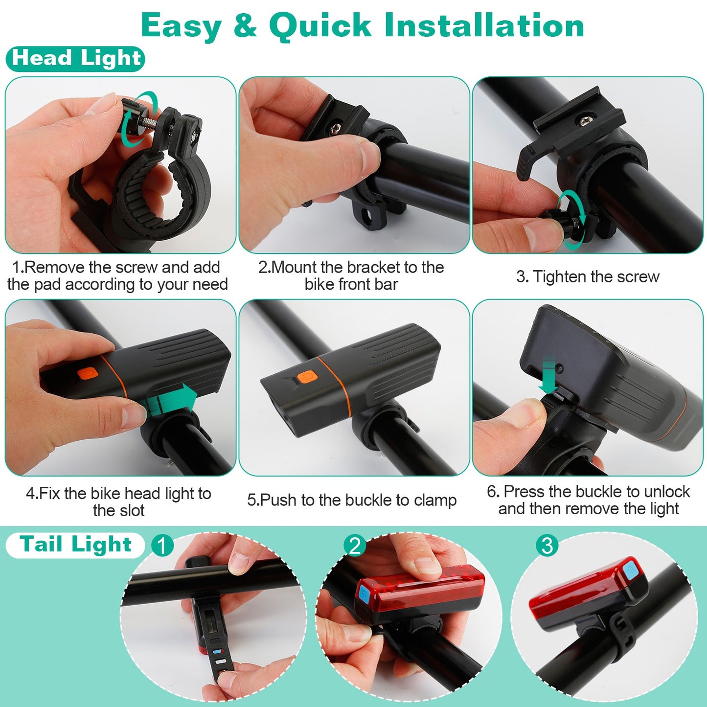USB Rechargeable Bike Light Set with Headlight and Taillight