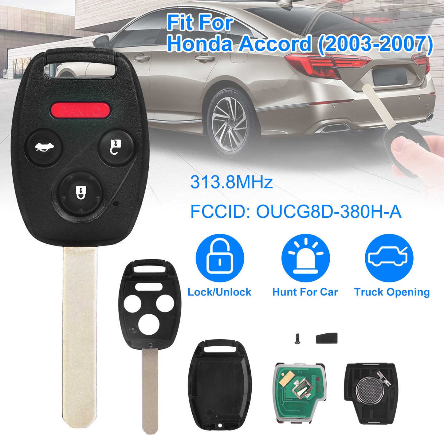Remote Key Fob for Honda Accord 2003-2007 (3 Button + Panic)