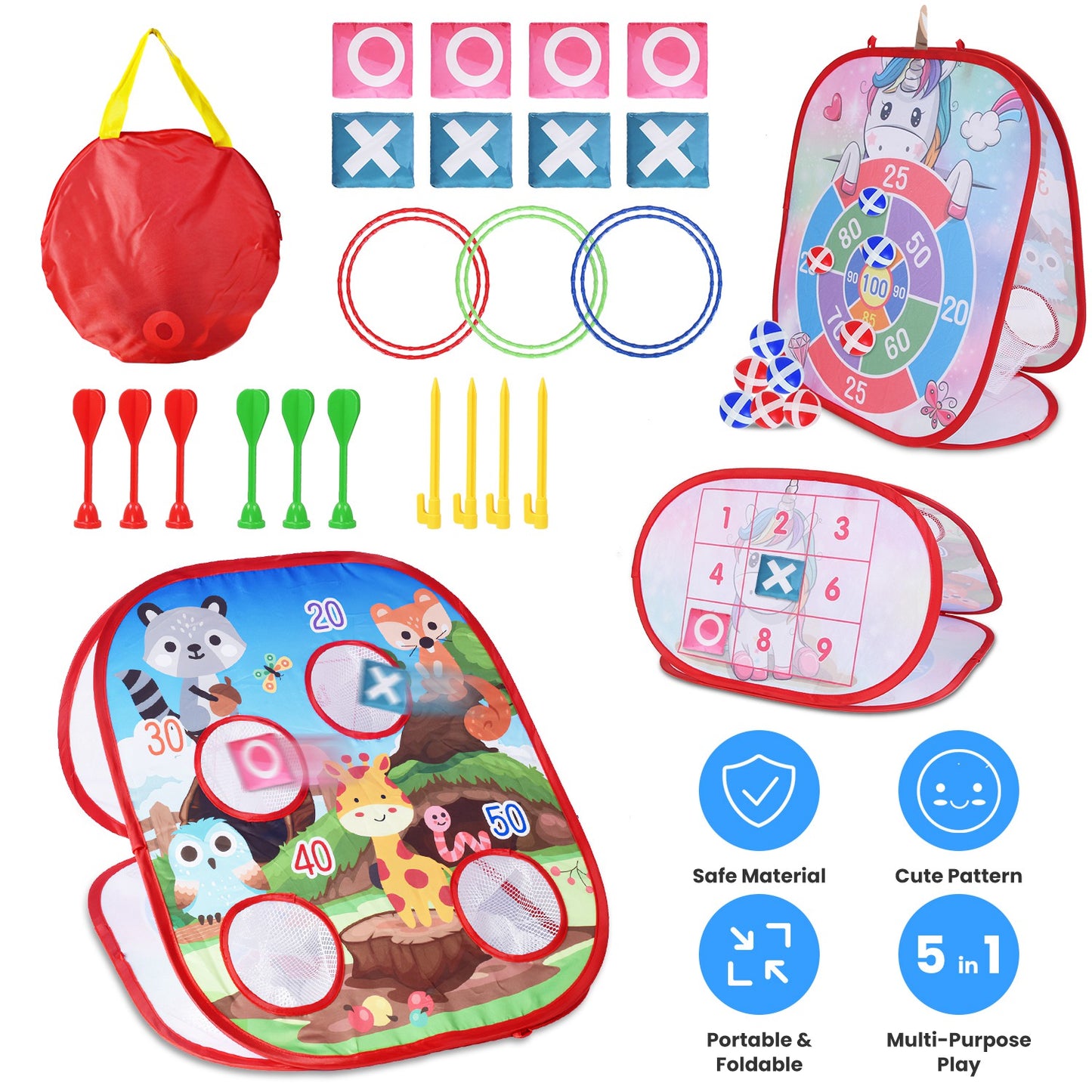 5-in-1 Bean Bag Toss Game Set with Dart Board & Storage Bag