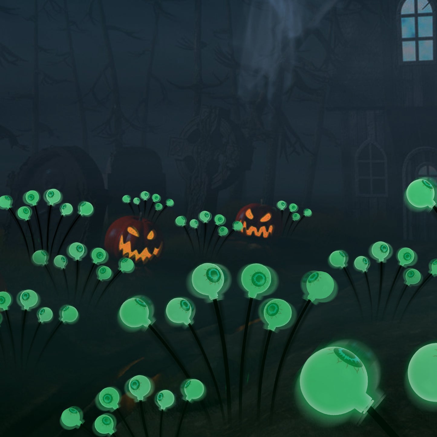 Solar Scary Eyeballs Halloween Path Lights - 12 LED Swaying