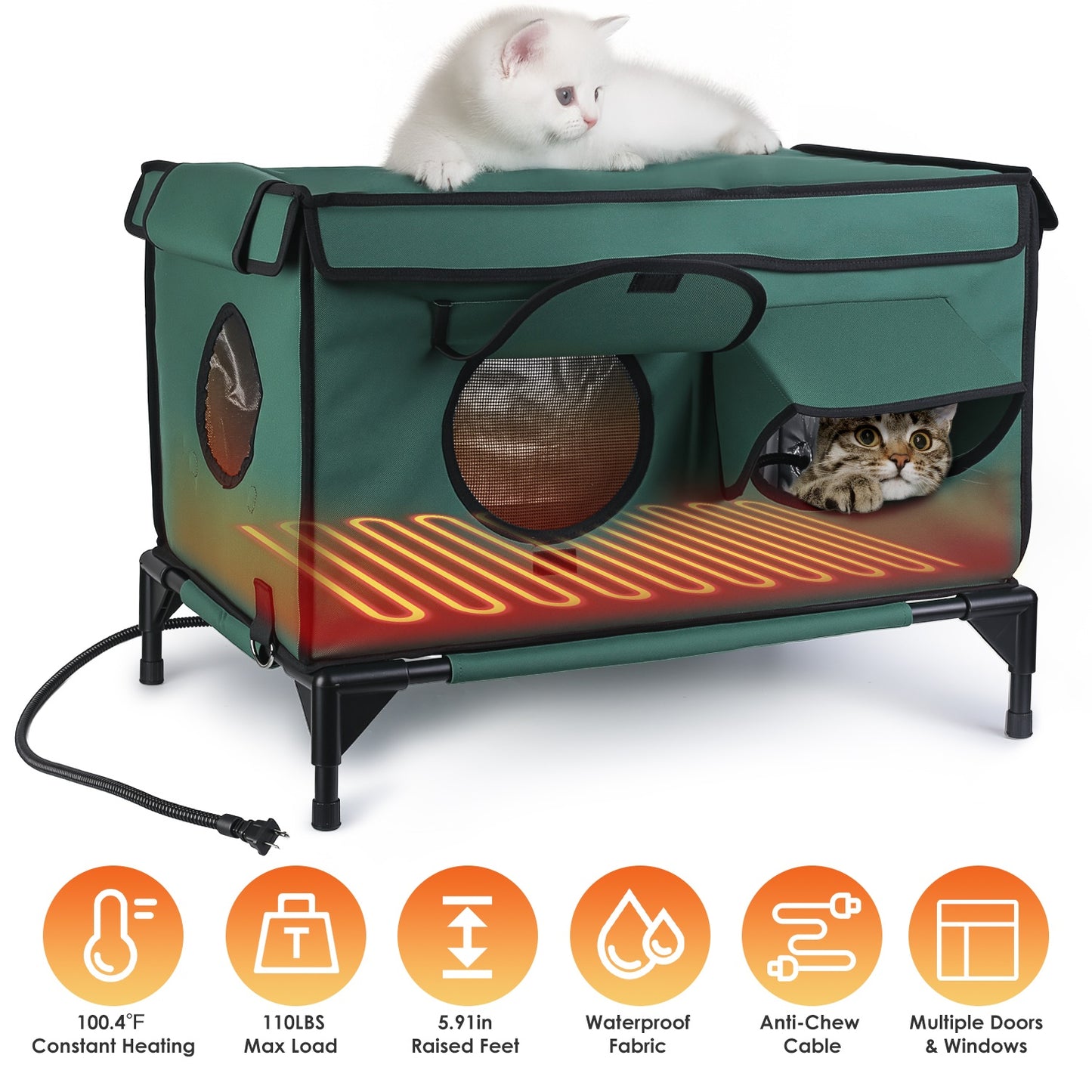 Heated Cat House Outdoor Waterproof Insulated Shelter