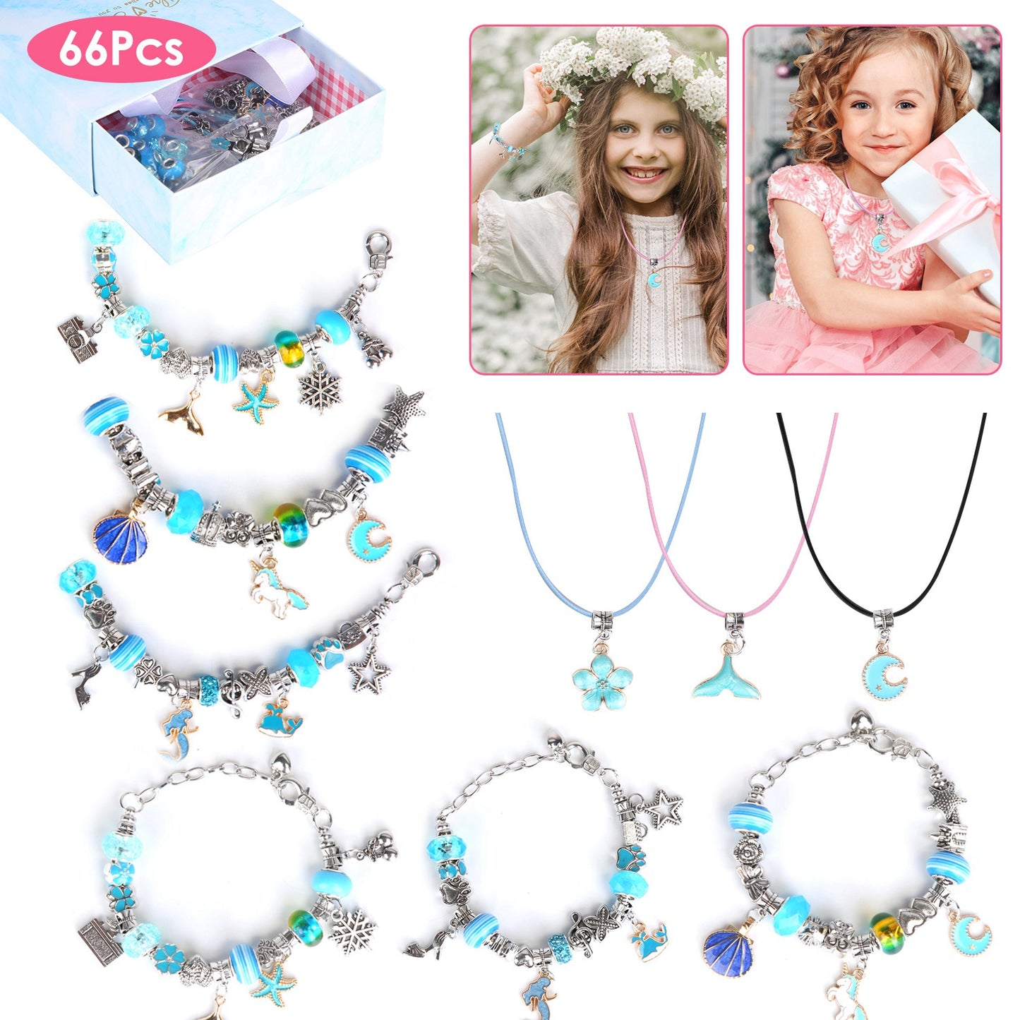 66-Piece Kids' DIY Charm Bracelet Kit