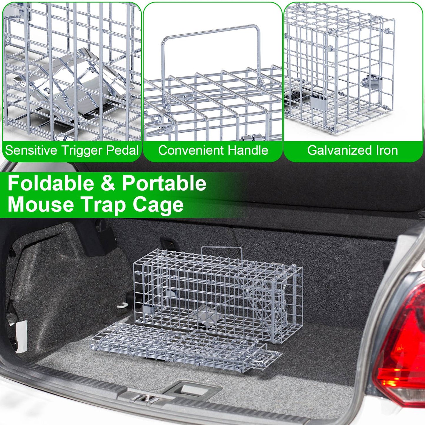 Foldable Humane Rat Trap Cage - 2 Pack Galvanized Steel