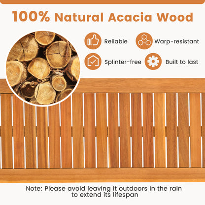 Acacia Wood Outdoor Bench Set of 2 with Slatted Seat