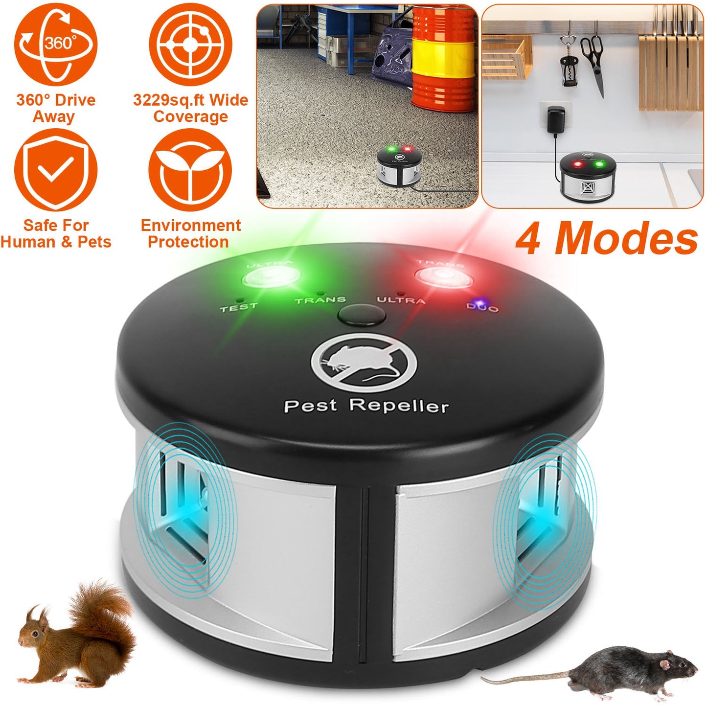 Ultrasonic Pest Repeller with 4 Modes for Indoor Use