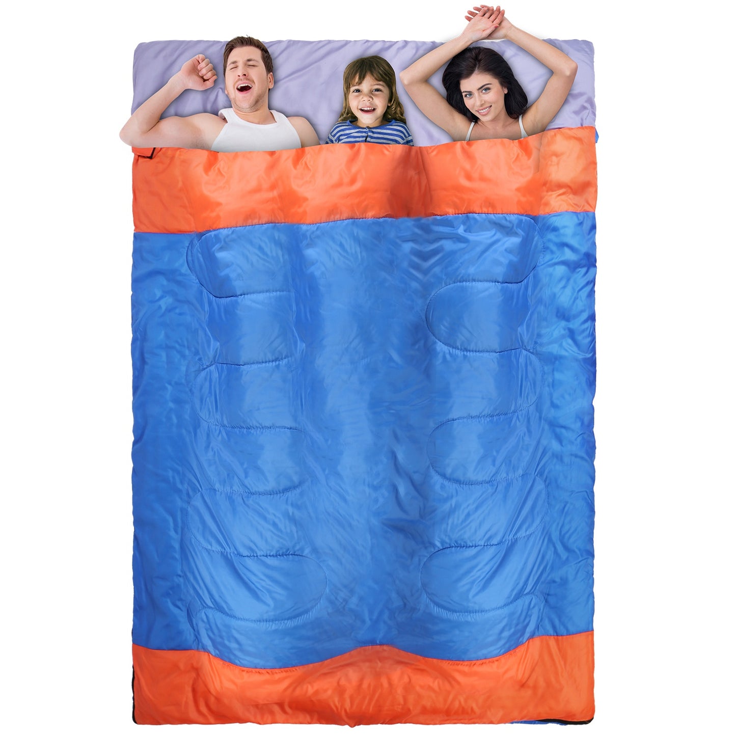 Double Sleeping Bag for 2-3 People - Water Resistant Cotton