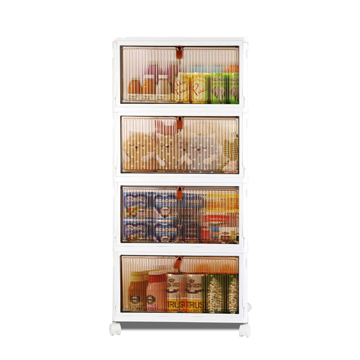 4-Tier Stackable Storage Bins with Wheels and Magnetic Door