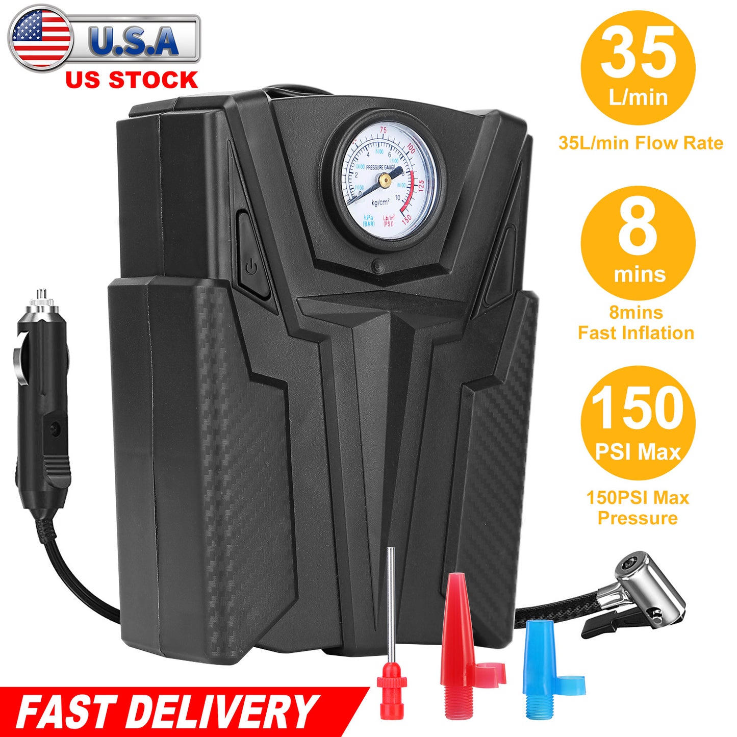 Portable Car Tire Air Compressor with Pointer Gauge 12V DC