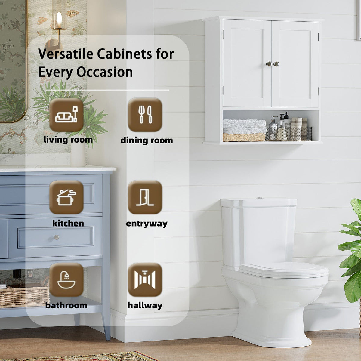 Wall Mounted Bathroom Cabinet with Adjustable Shelf & Doors
