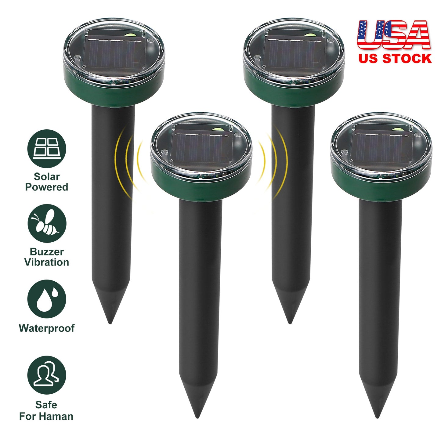 Solar Mole Repeller Stakes - 4 Pack Sonic Gopher Deterrent