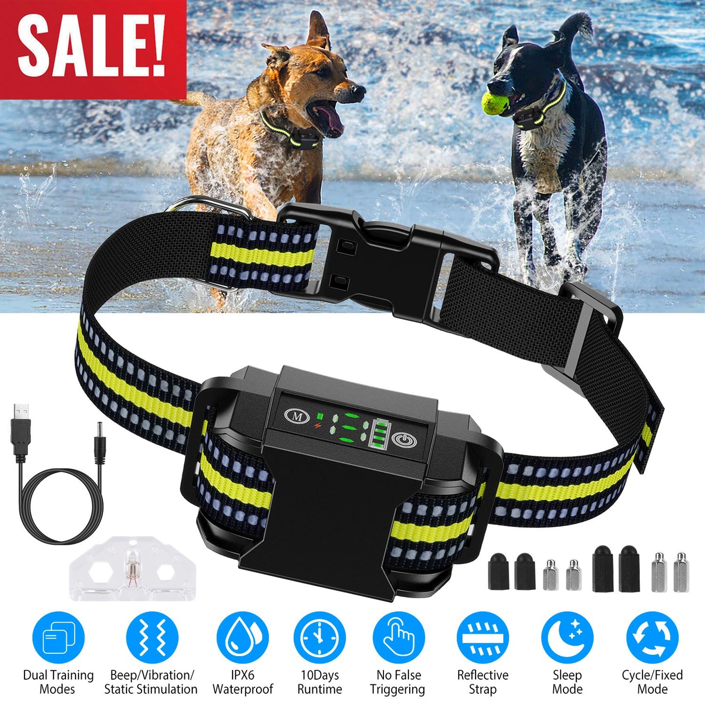 Rechargeable Dog Bark Collar with Smart Detection & 6 Levels
