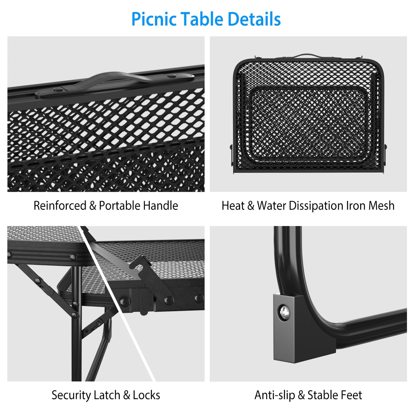 Foldable Camping Table with Dual Side Trays - 88 LBS Capacity