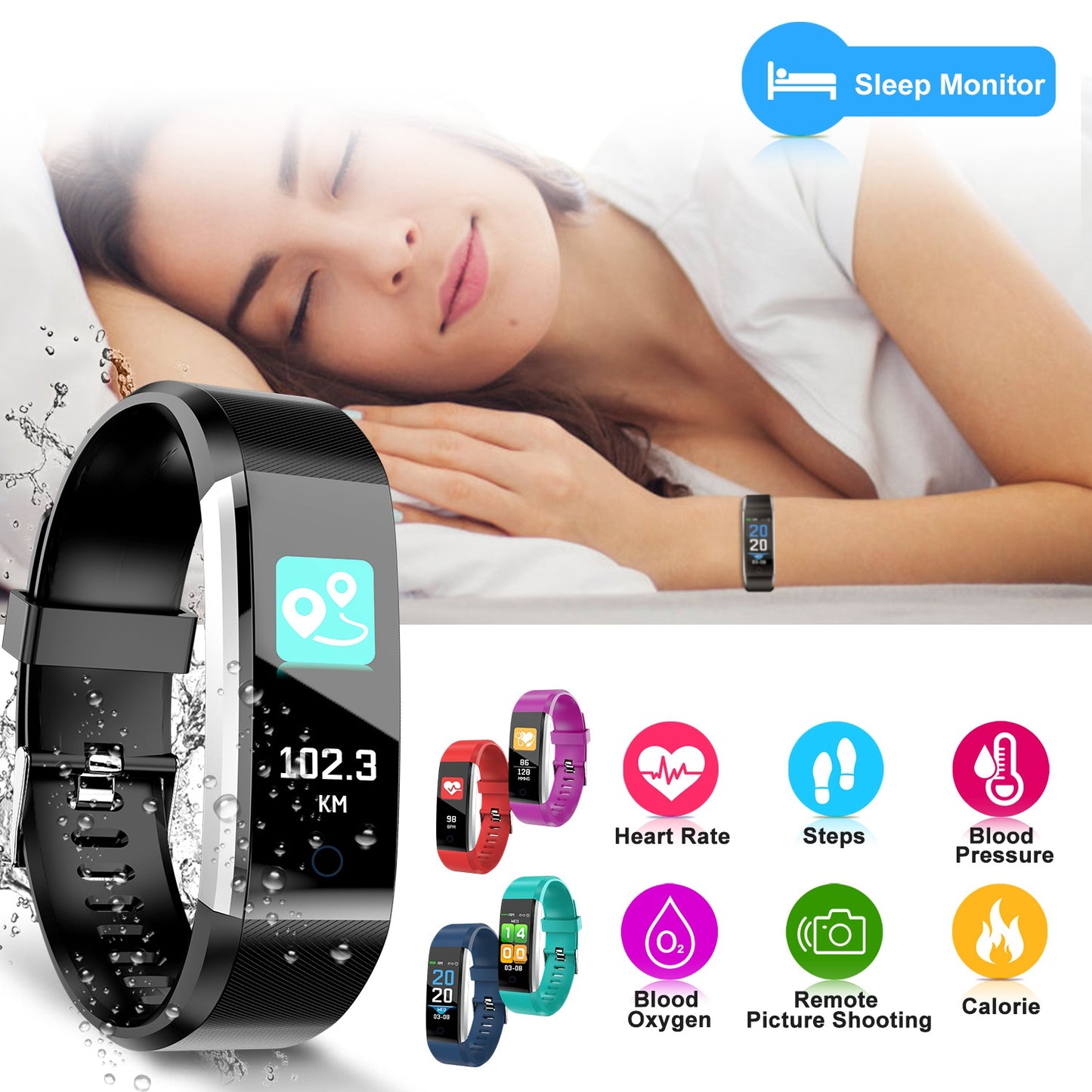 Fitness Tracker with Heart Rate Monitor & Sleep Tracking
