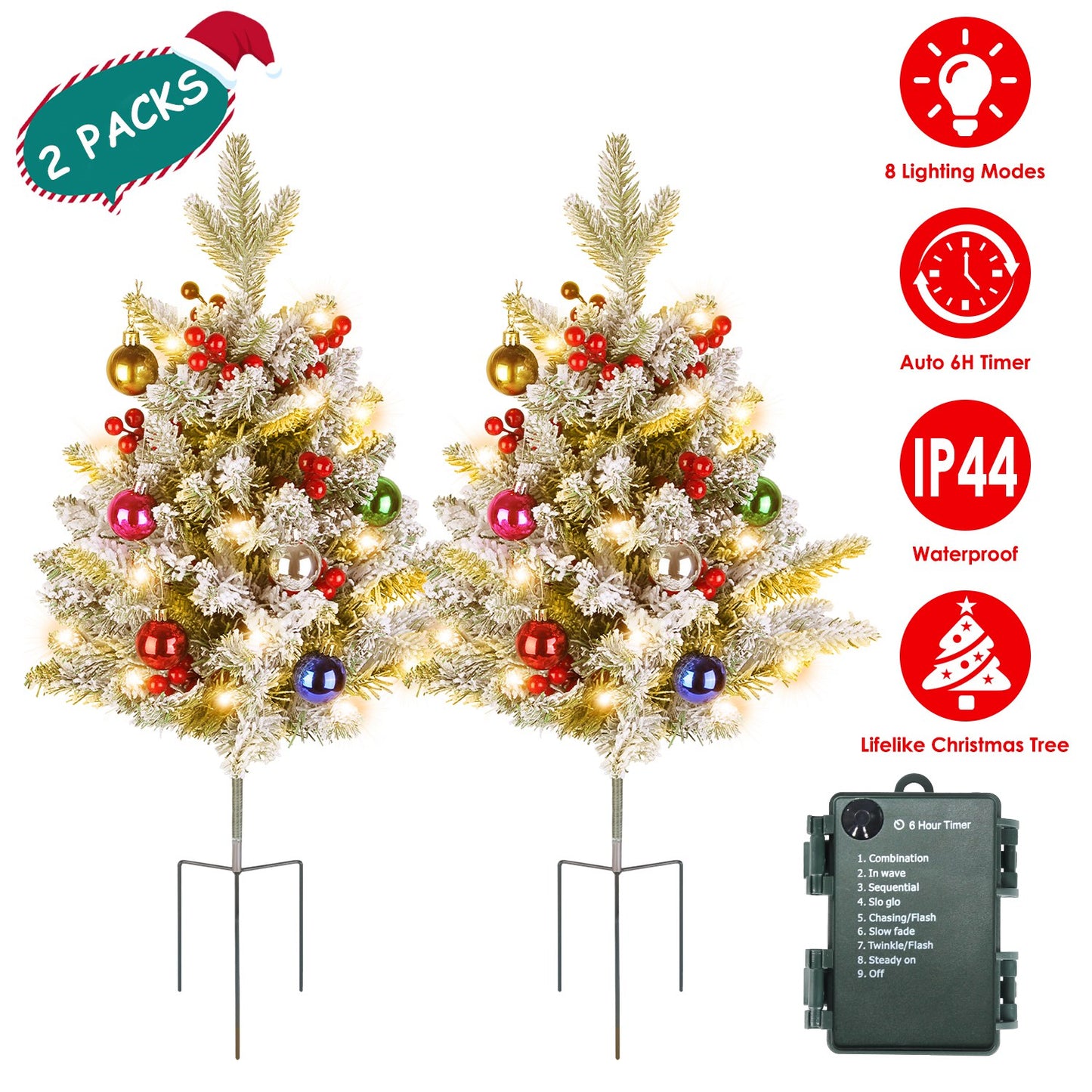 Battery Powered LED Christmas Tree Urn Filler - 2 Pack