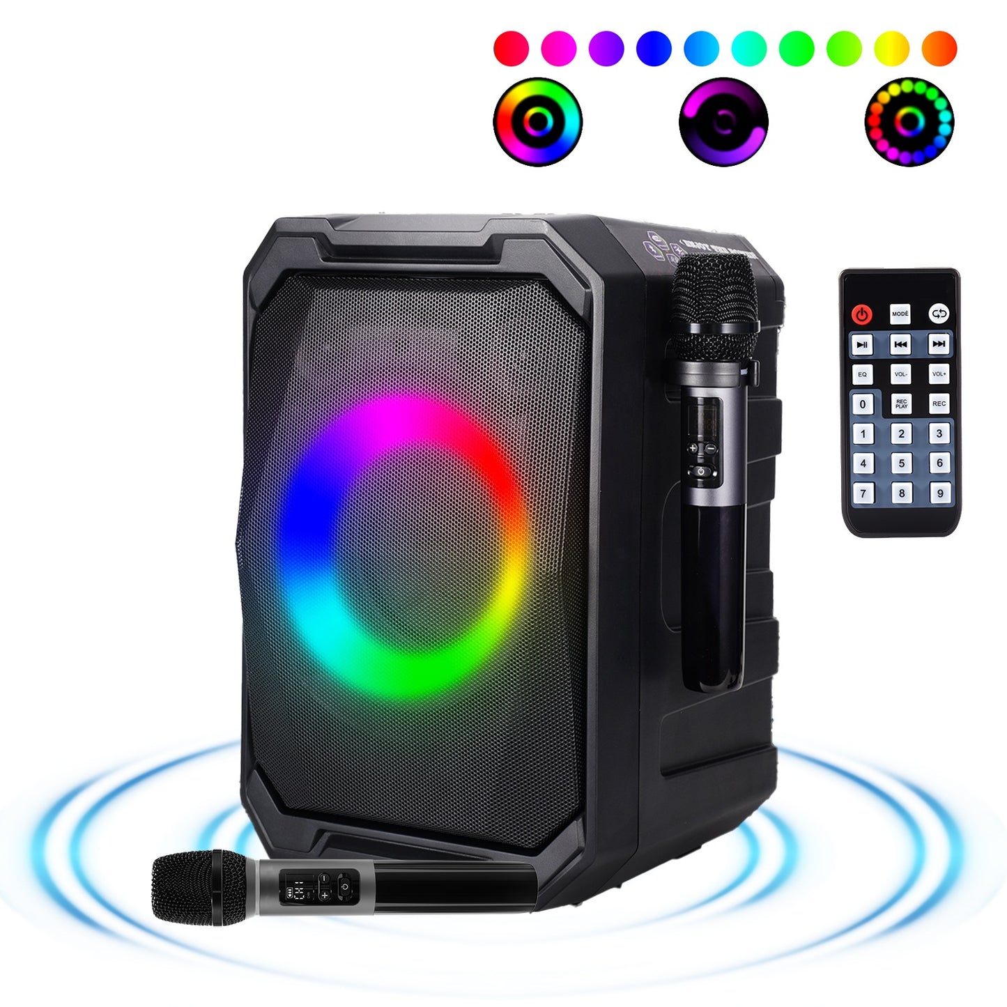 Portable Wireless Party Speaker with LED Lights & 2 Mics