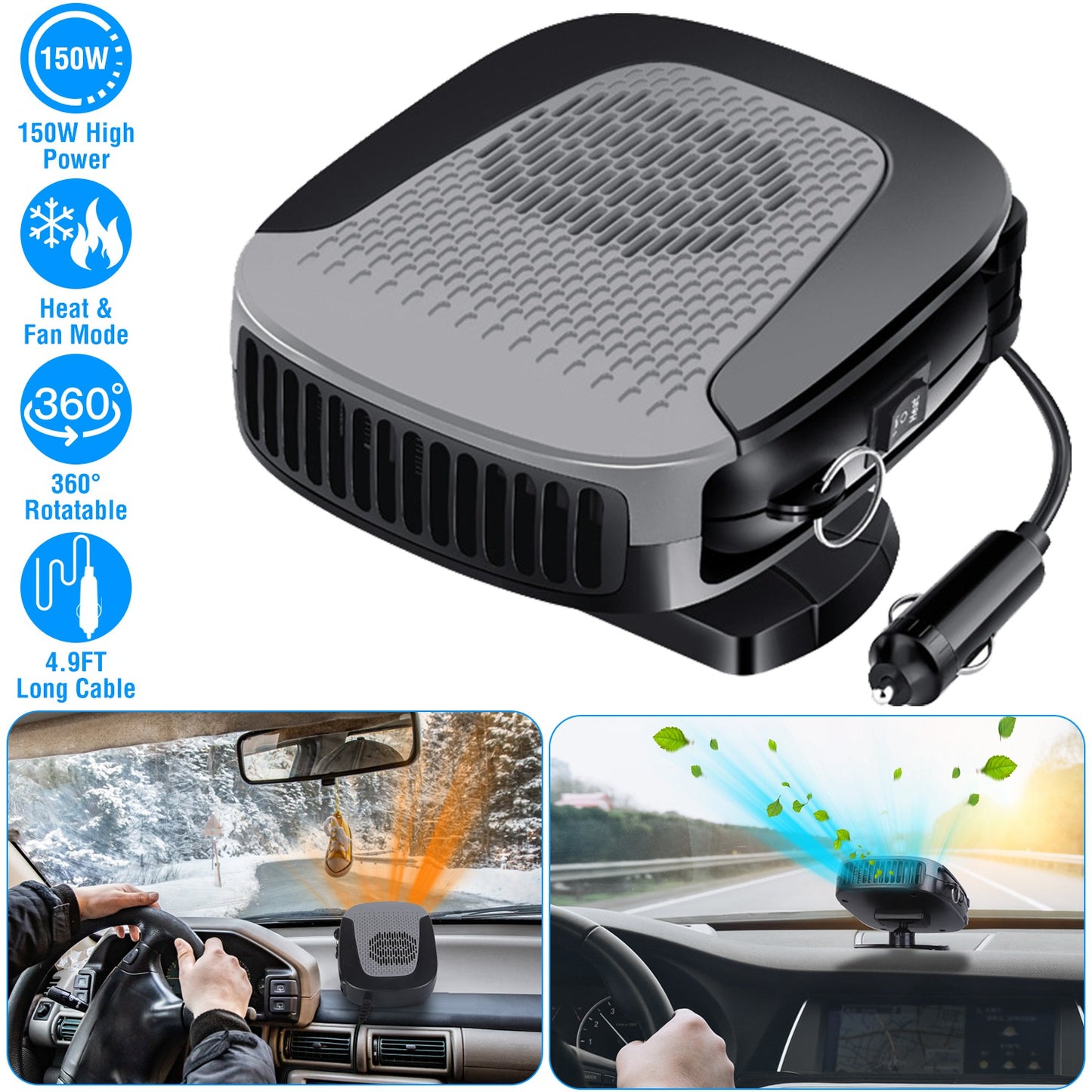 12V Portable Car Heater & Defroster Fan 150W