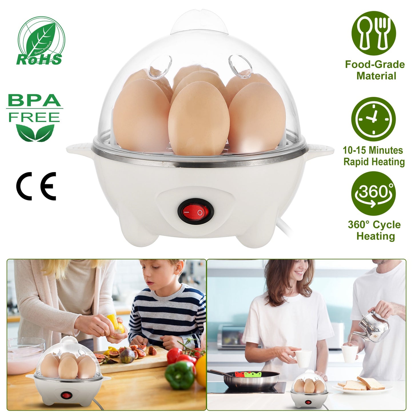 Electric Egg Cooker 7-Egg Capacity with Auto Shut-Off
