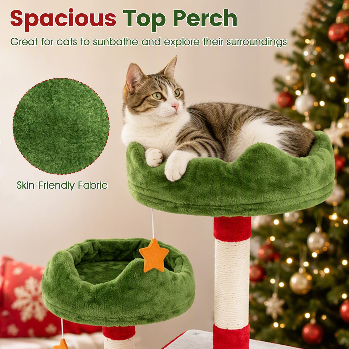 75 Inch Tall Christmas Cat Tree Tower Multi-Level with 2 Large Condos-Red