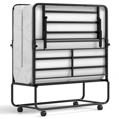 75 x 38 Inch Folding Bed with Mattress Twin Size Rolling Guest Bed