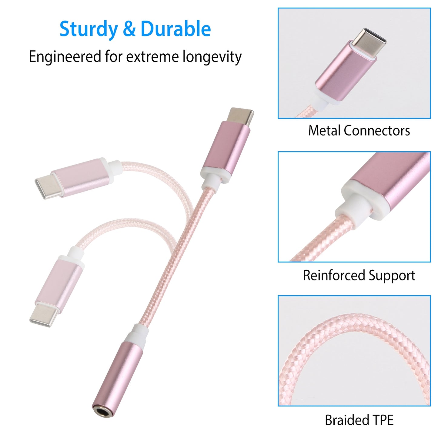 USB-C to 3.5mm Aux Audio Adapter Cable for Headphones