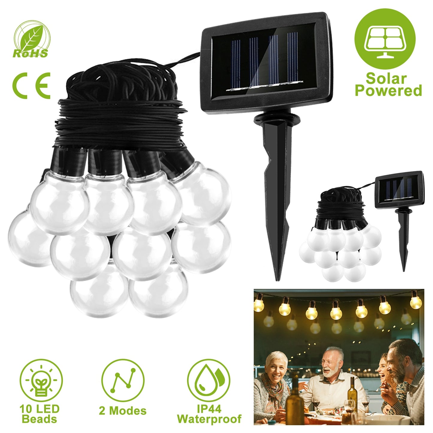 Solar String Lights with 10 LED Bulbs for Outdoor Decor