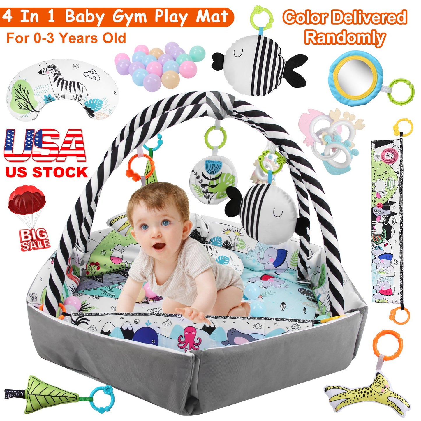 Baby Gym Play Mat 4-in-1 Activity Center with Ball Pit
