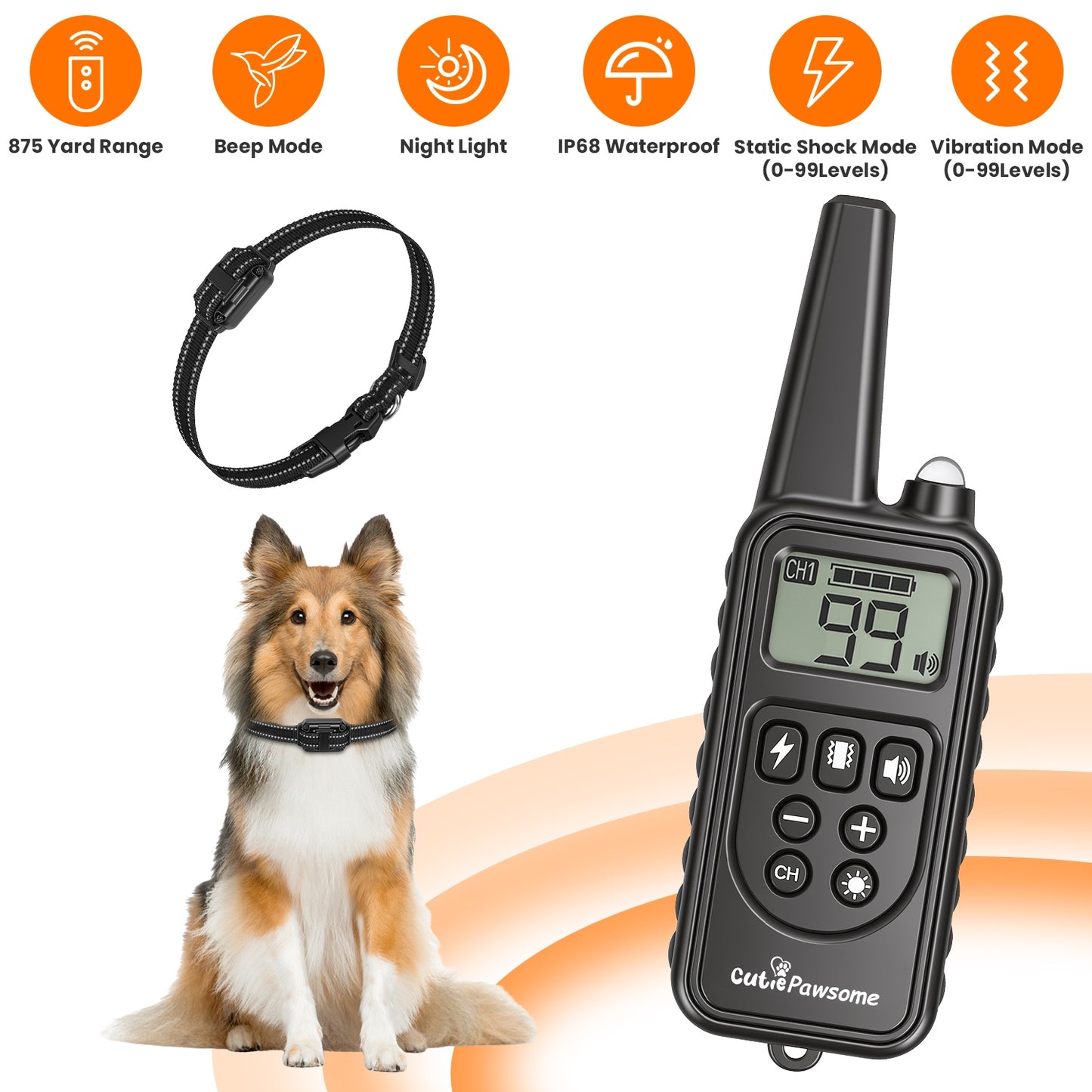 Dog Training Collar Receiver with Adjustable Belt IP67 Waterproof
