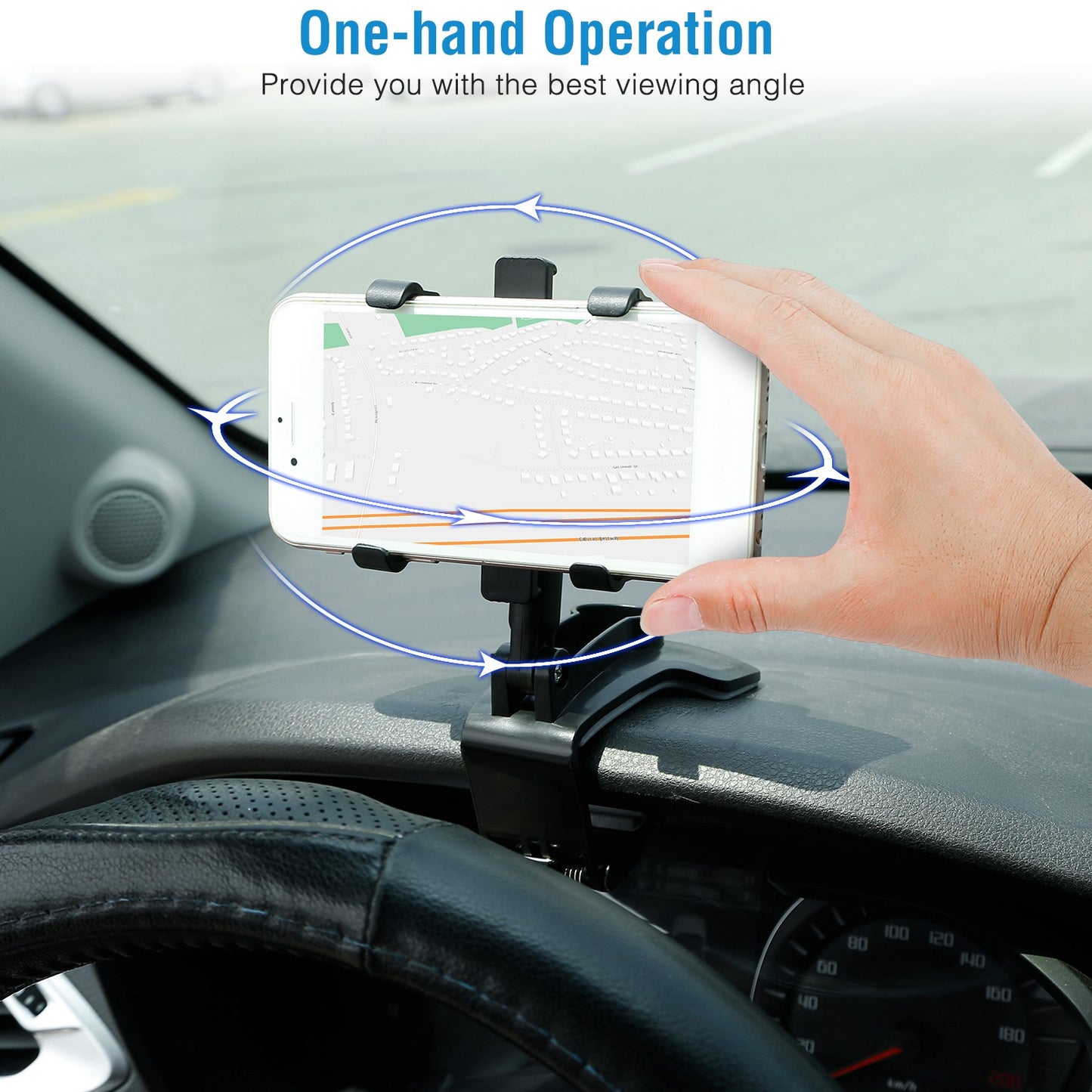 Dashboard Phone Holder with 360° Rotation for 3-7 Inch Phones
