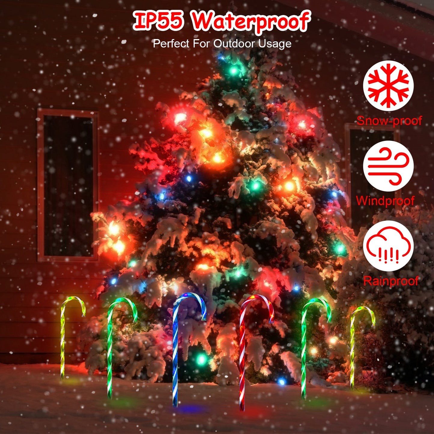 Solar Candy Cane Pathway Lights - 4 Pack with 8 Light Modes