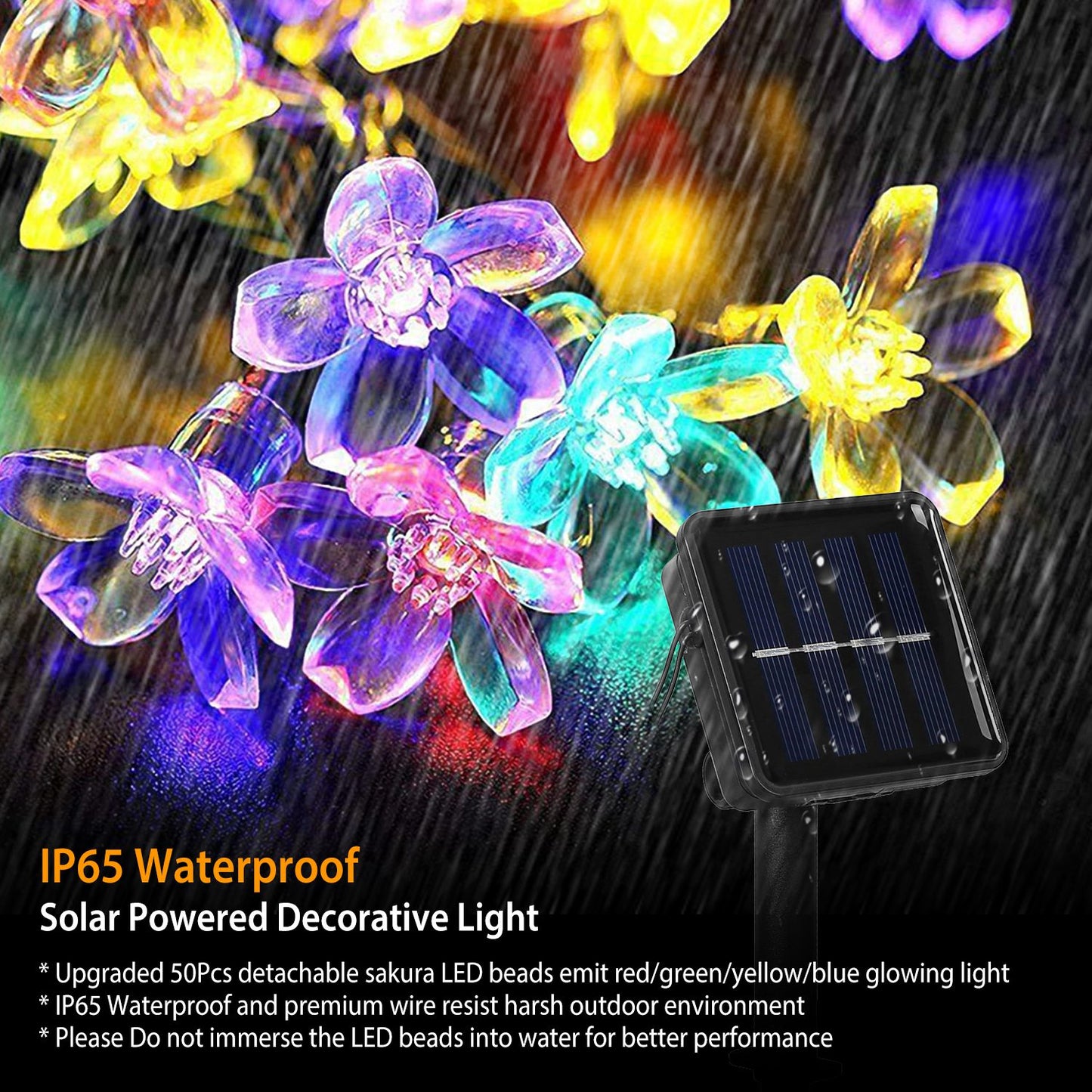 Solar Flower String Lights 50 LED Sakura Blossom 23ft Waterproof
